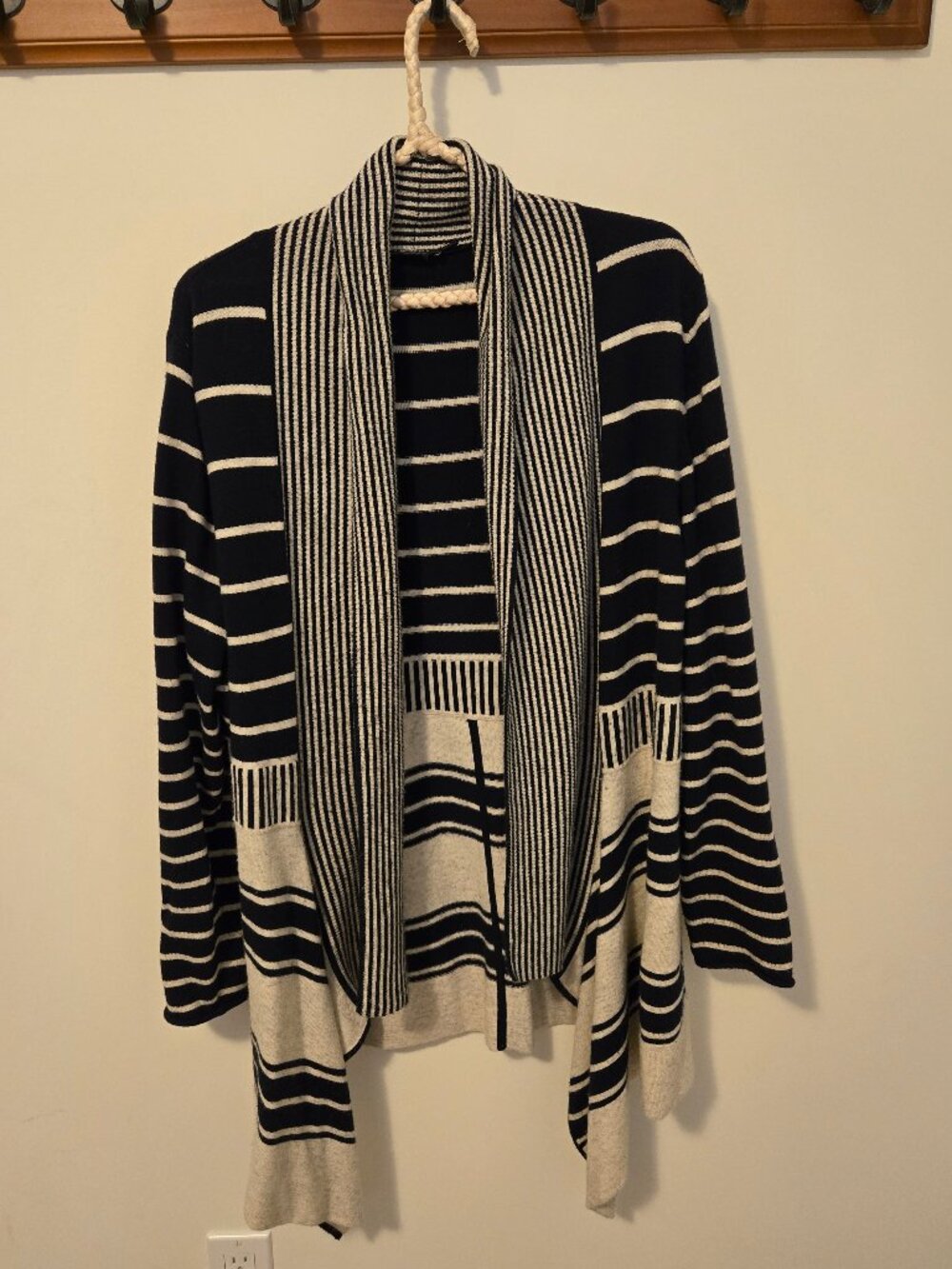 Olsen Wool Cardigan - Navy and Cream striped pattern - size M (10)